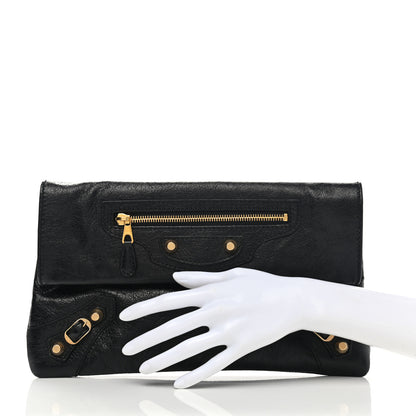 Balenciaga Agneau Giant 12 Gold Hardware Envelope Clutch Black 2 of 8