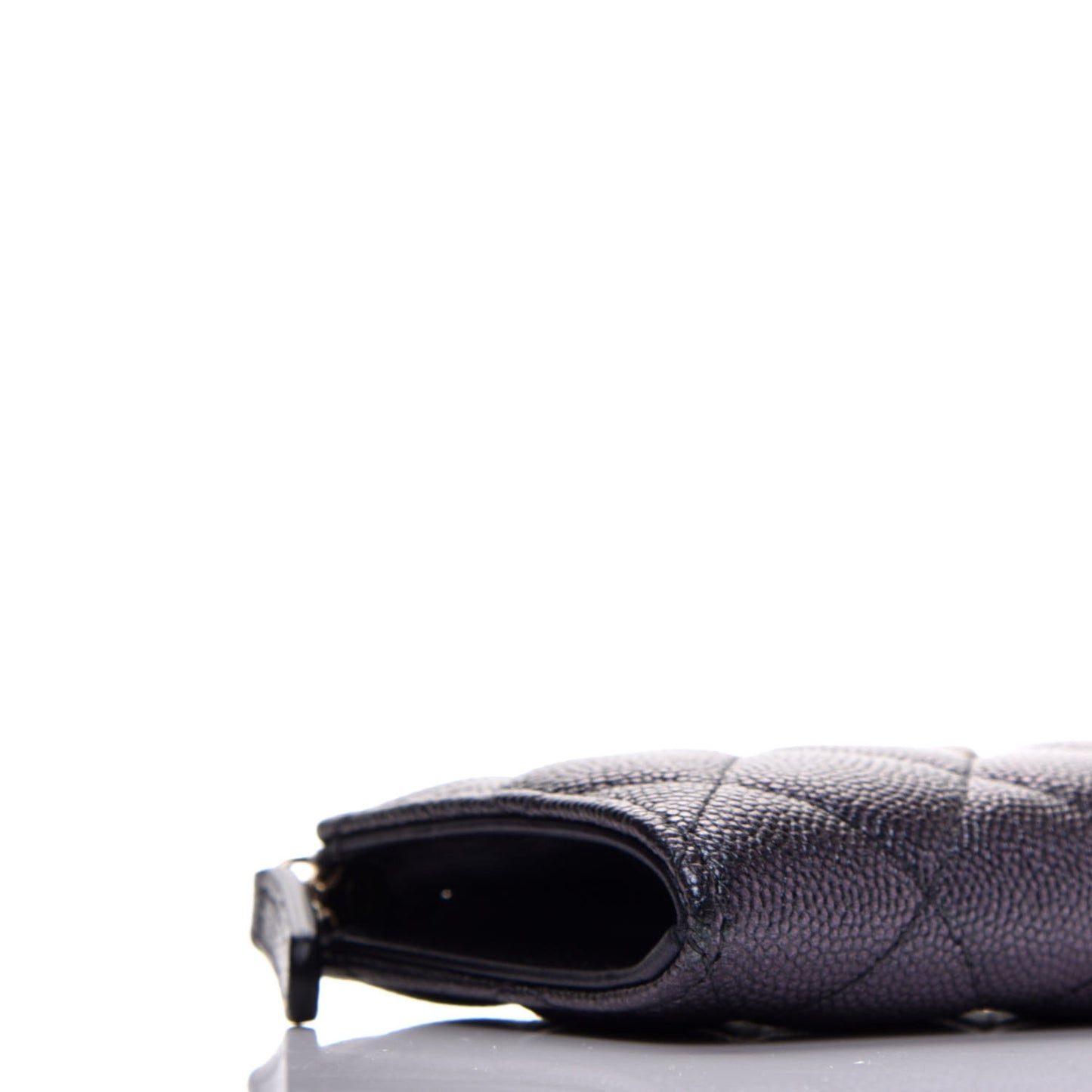 Iridescent Caviar Quilted Zipped Key Holder Case Black