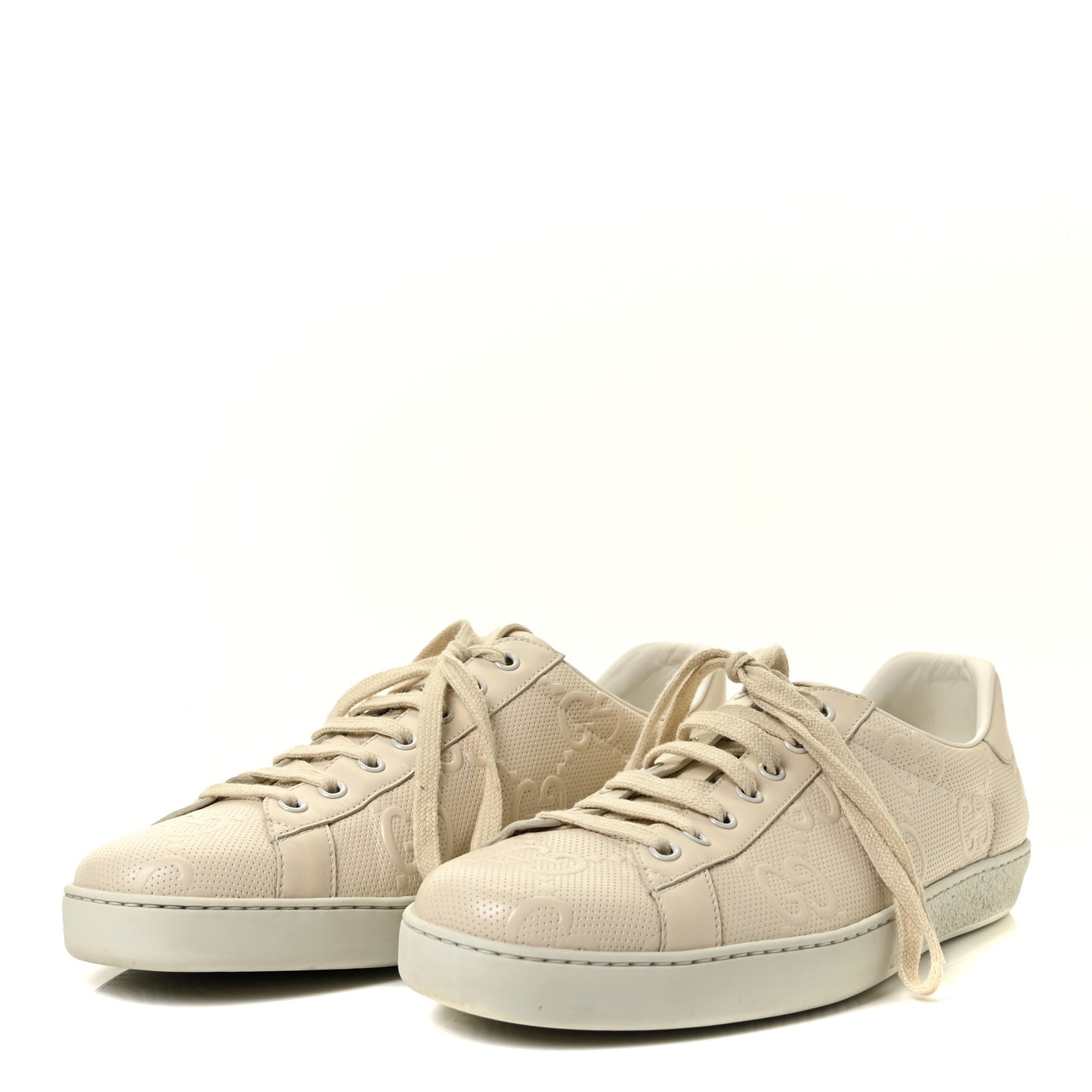 Calfskin GG Tennis Embossed Mens Ace Sneakers 10.5 Mystic White