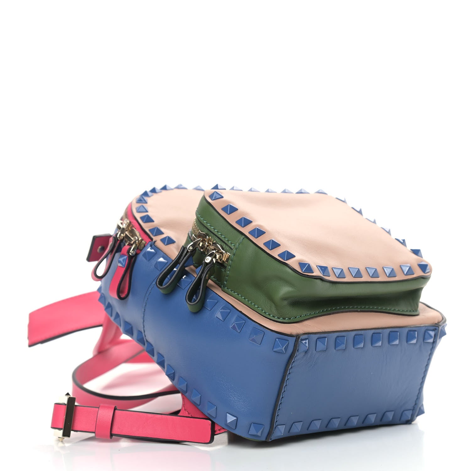 Valentino Garavani Calfskin Colorblock Mini Rockstud Backpack Skin Sorbet Indaco Green Deep Fuxia 3 of 8