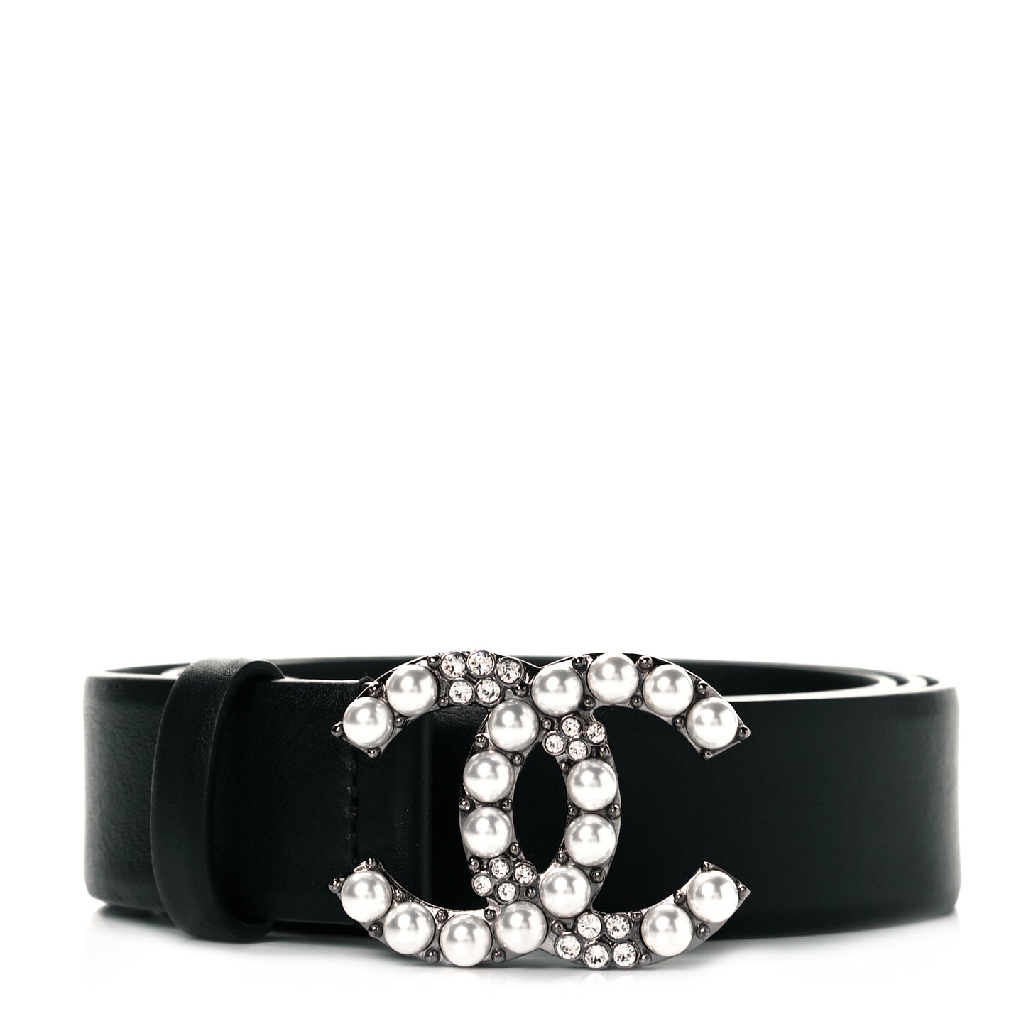 Calfskin Pearl Crystal CC Belt 90 36 Black