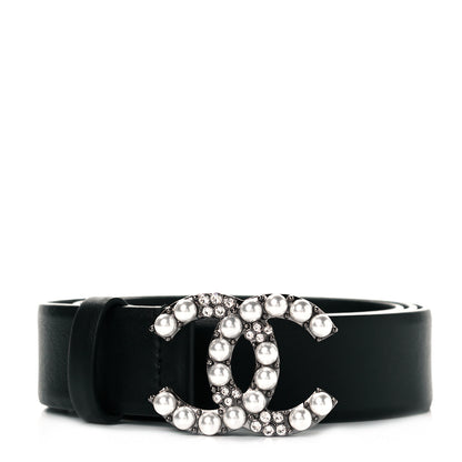 Chanel Calfskin Pearl Crystal CC Belt 90 36 Black 1 of 7