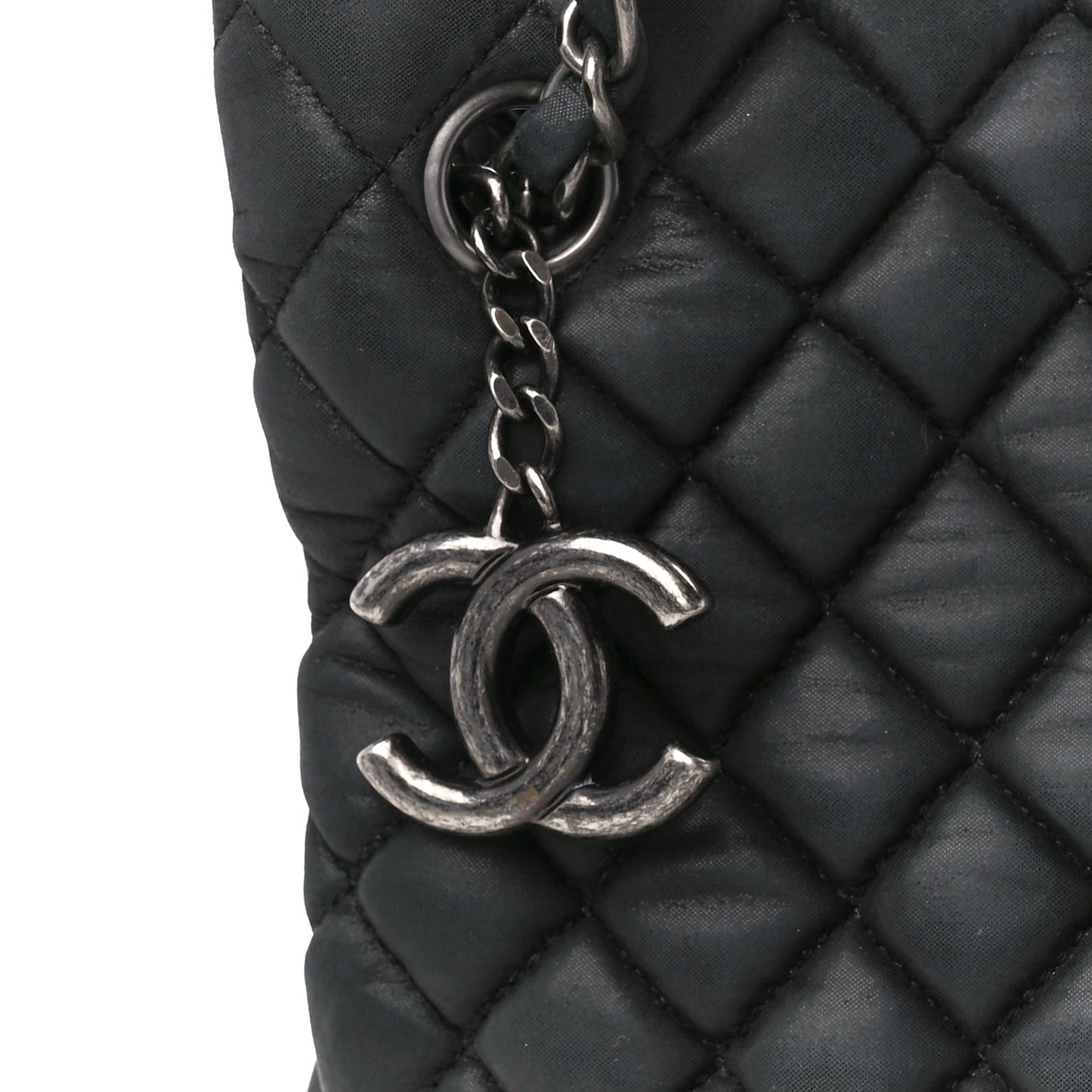 Iridescent Calfskin Small New Bubble Quilt Tote Dark Grey
