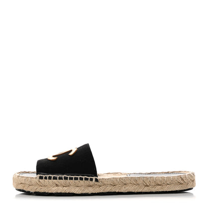 Chanel Wool Laminated Lambskin CC Slide Sandals 39 Black Gold 1 of 9
