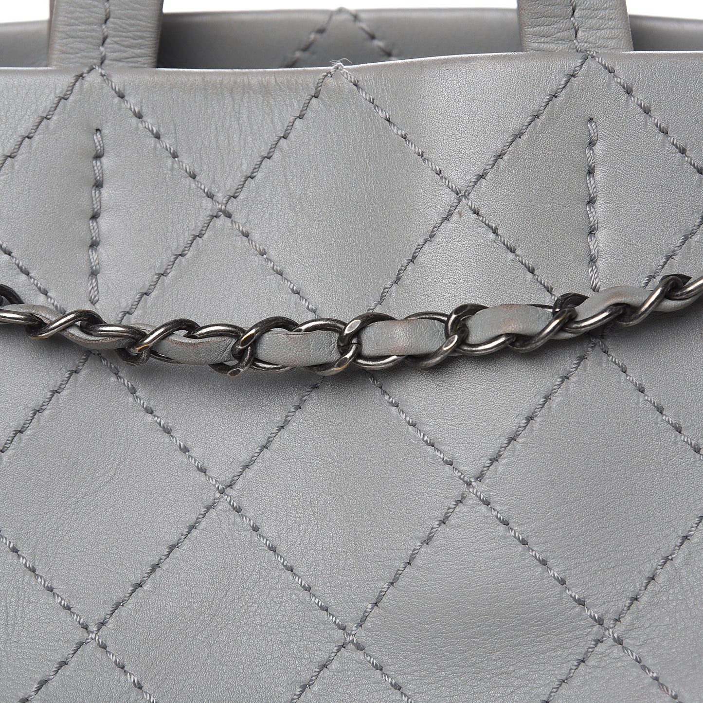 Grained Calfskin Small CC Pocket Tote Grey