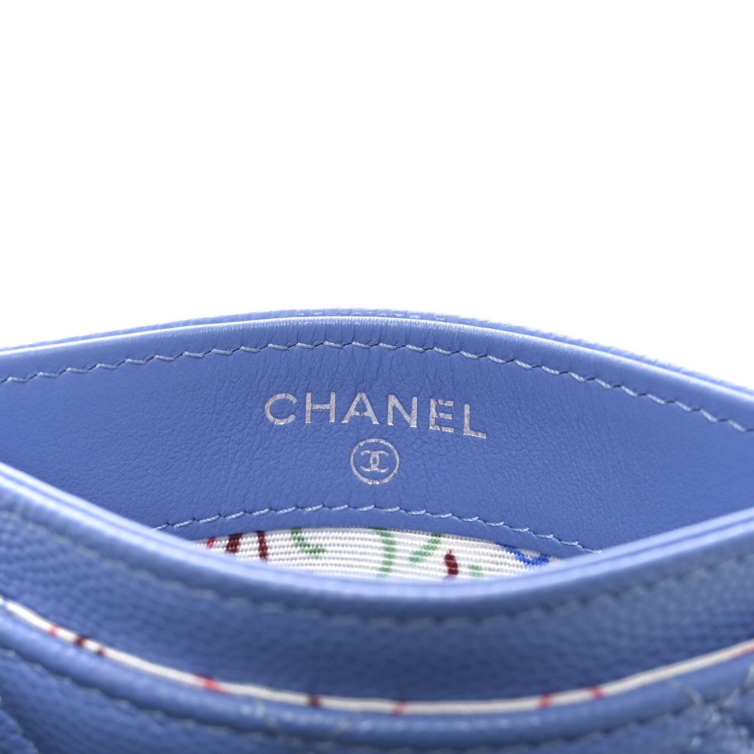 Chanel Caviar Quilted Ribbed Metal CC Card Holder Blue 6 of 8