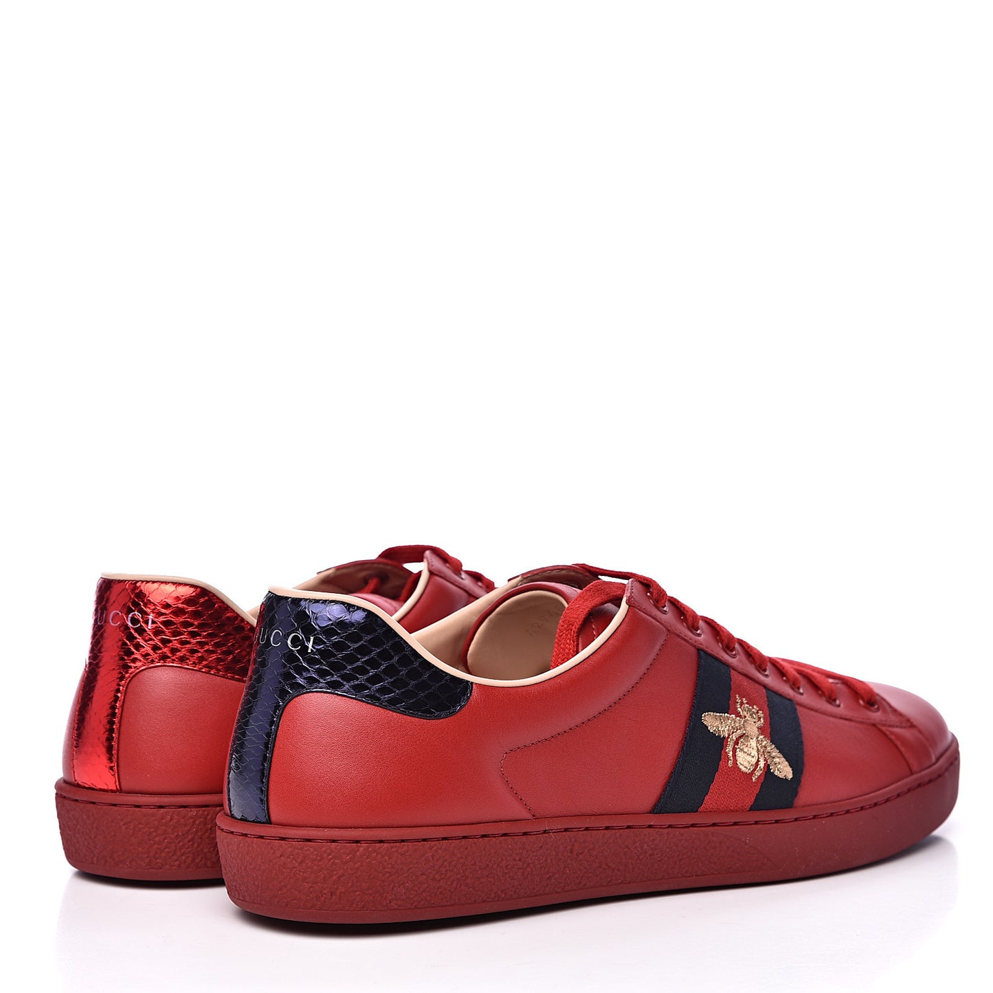 Miro Soft Calfskin Laminated Ayers Web Bee Embroidered Mens Ace Sneakers 12.5 Hibiscus Red Red Flame Notte