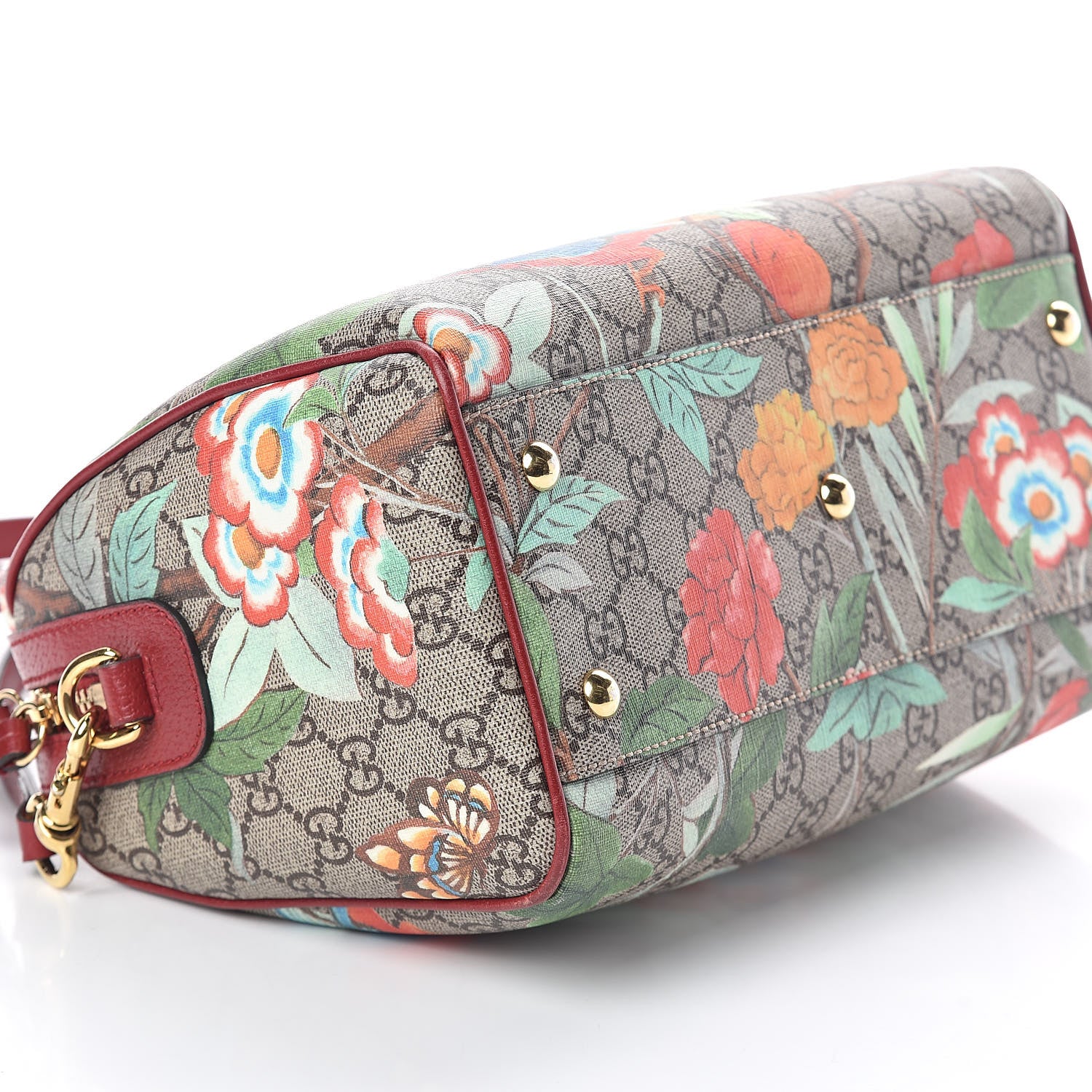Gucci GG Supreme Monogram Tian Small Boston Beige Multicolor Red 9 of 10