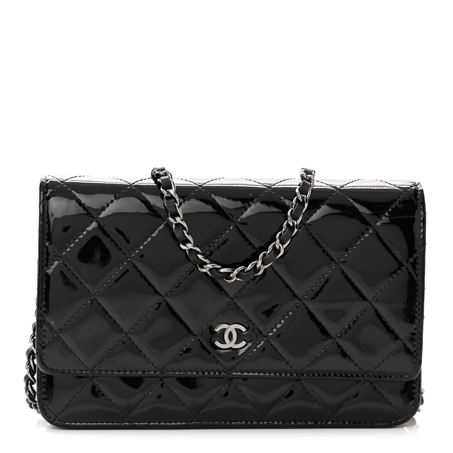 Chanel Patent Quilted Wallet On Chain WOC Black 1 of 17