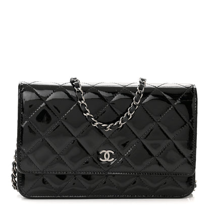 Chanel Patent Quilted Wallet On Chain WOC Black 1 of 17
