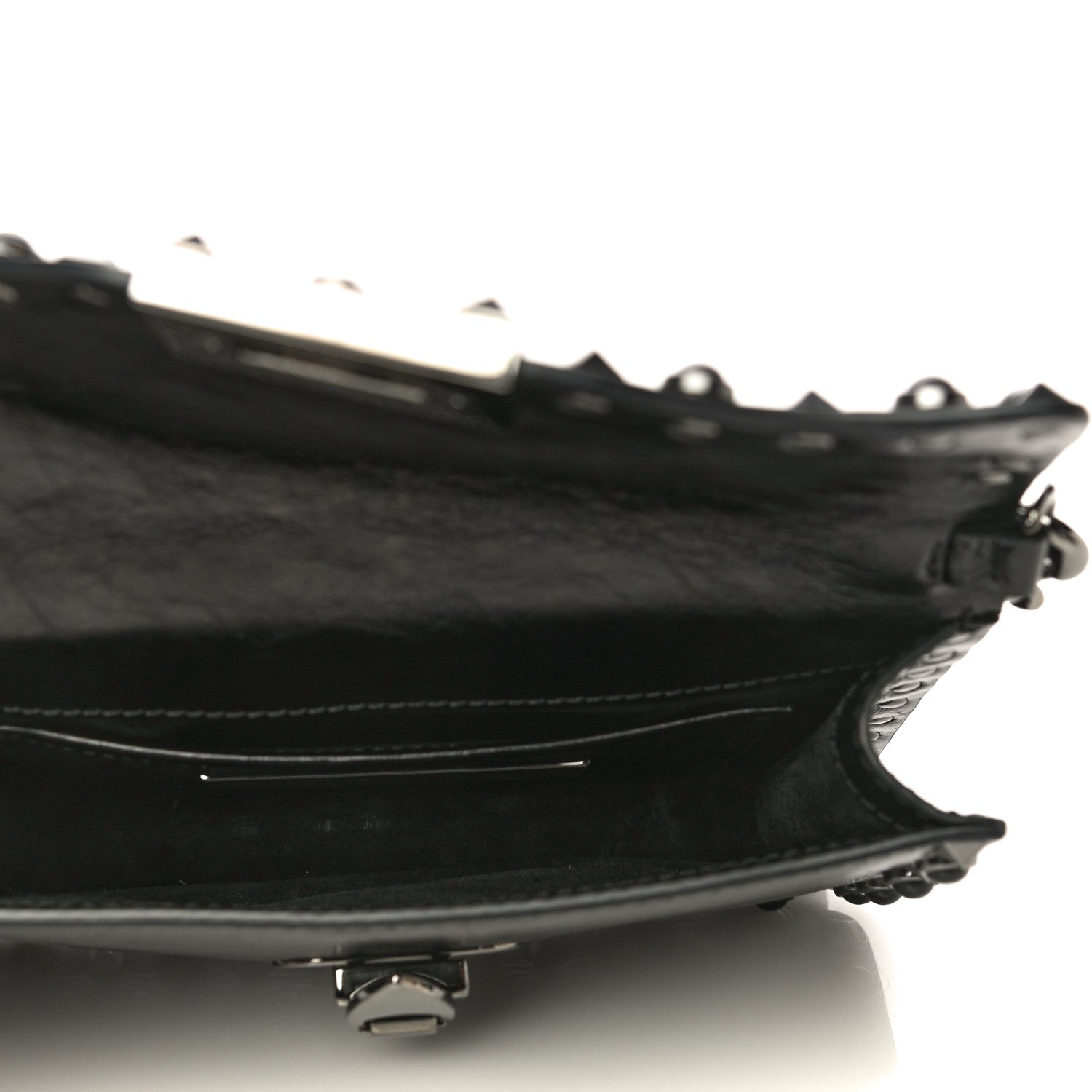 Valentino Garavani Craquele Calfskin Small Guitar Strap Rockstud Rolling Shoulder Flap Bag Black 5 of 11