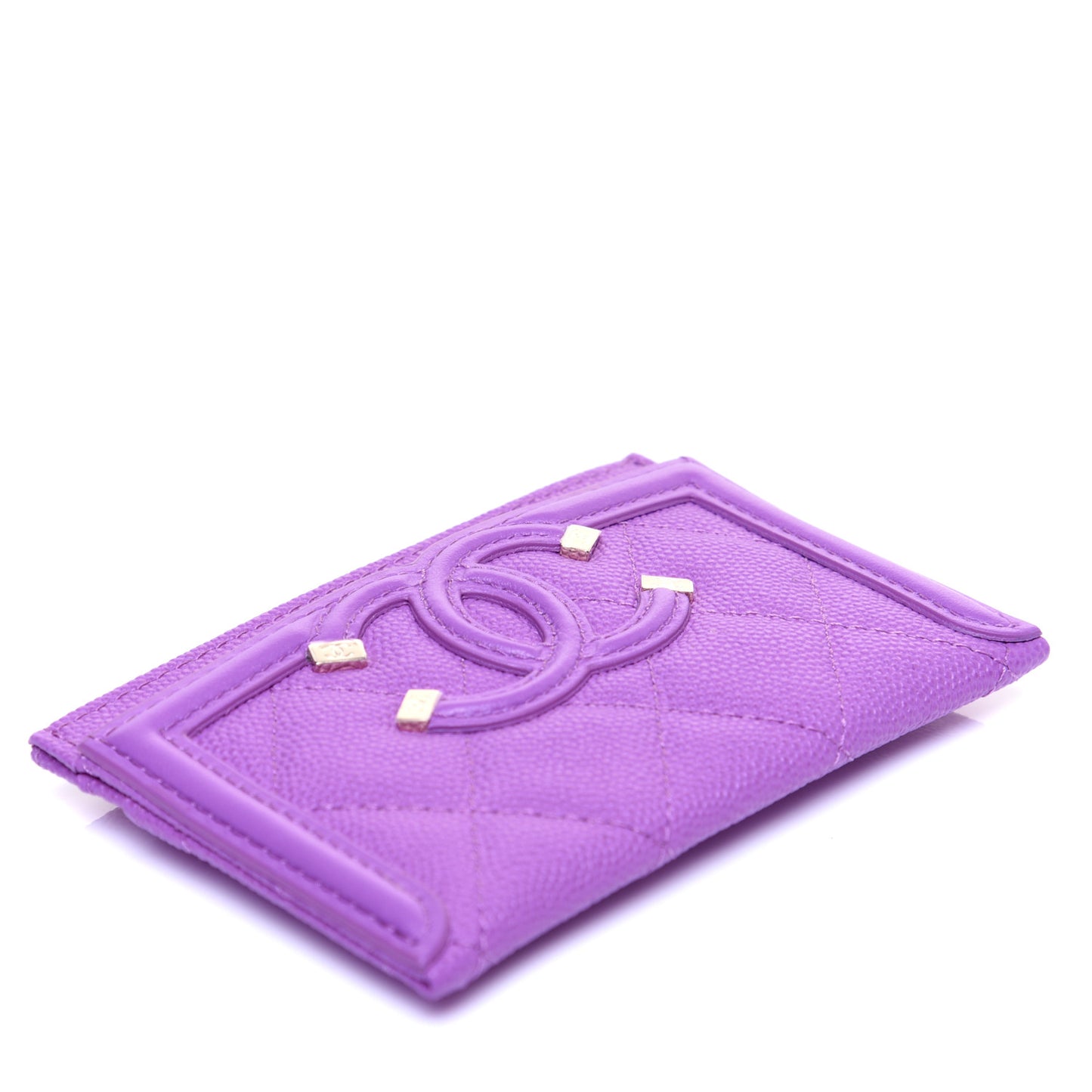 Caviar Quilted Filigree Card Holder Purple