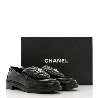 Chanel Lambskin Quilted CC Turnlock Loafers 39 Black 9 of 9