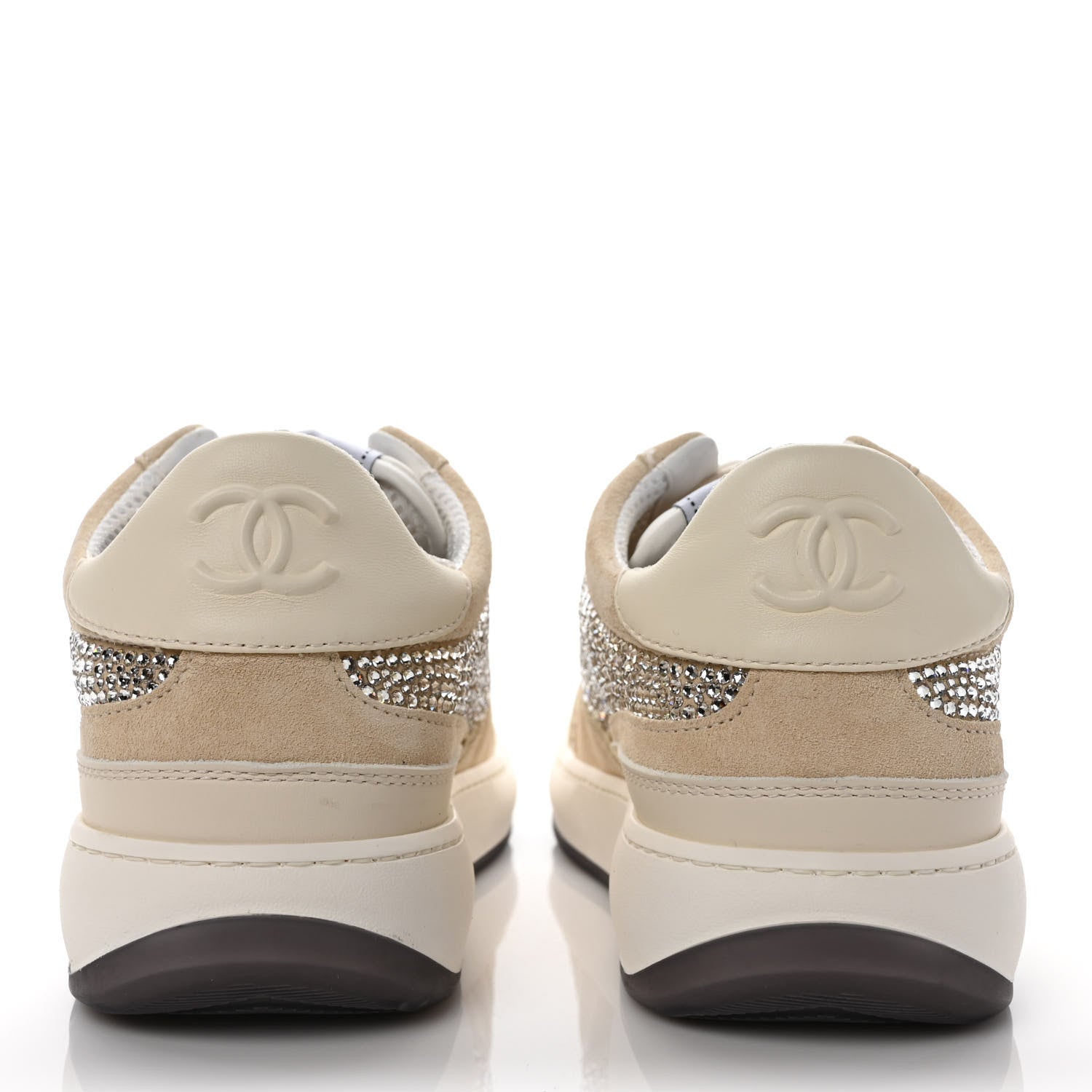 Chanel Calfskin Suede Crystal Womens CC Sneakers 38.5 White 5 of 10