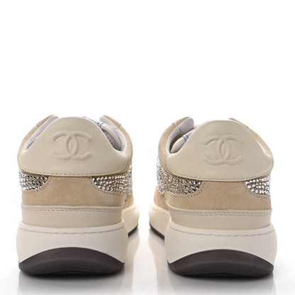 Chanel Calfskin Suede Crystal Womens CC Sneakers 38.5 White 5 of 10