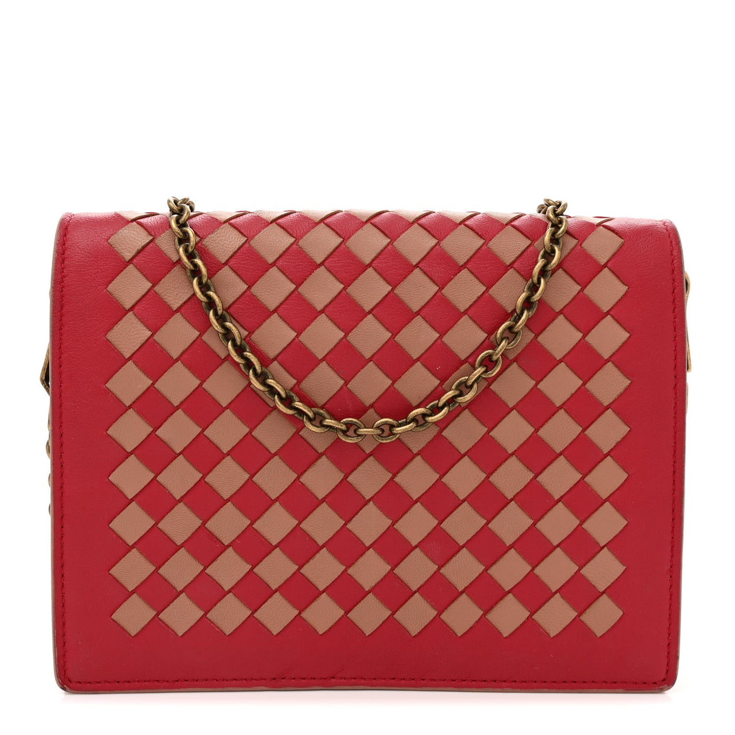 Nappa Intrecciato Checker Chain Wallet Beige Red