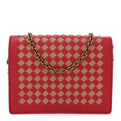 Bottega Veneta Nappa Intrecciato Checker Chain Wallet Beige Red 1 of 15