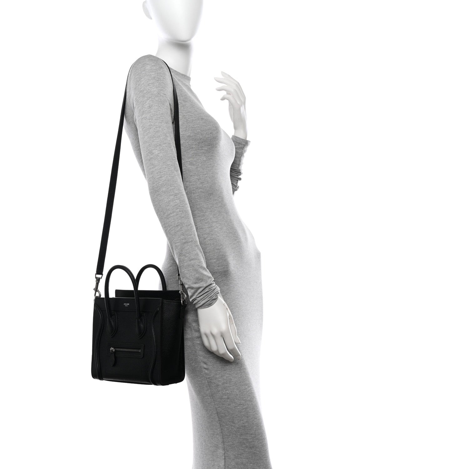 Celine Drummed Calfskin Nano Luggage Black 2 of 11