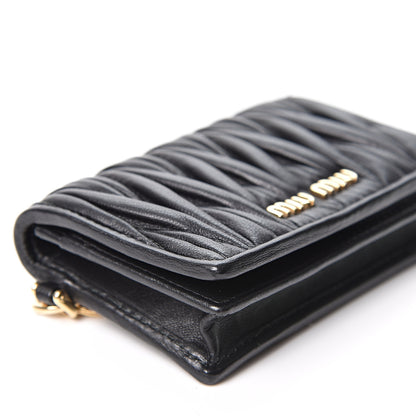 Miu Miu Nappa Matelasse Flap Card Holder Key Ring Black 6 of 8