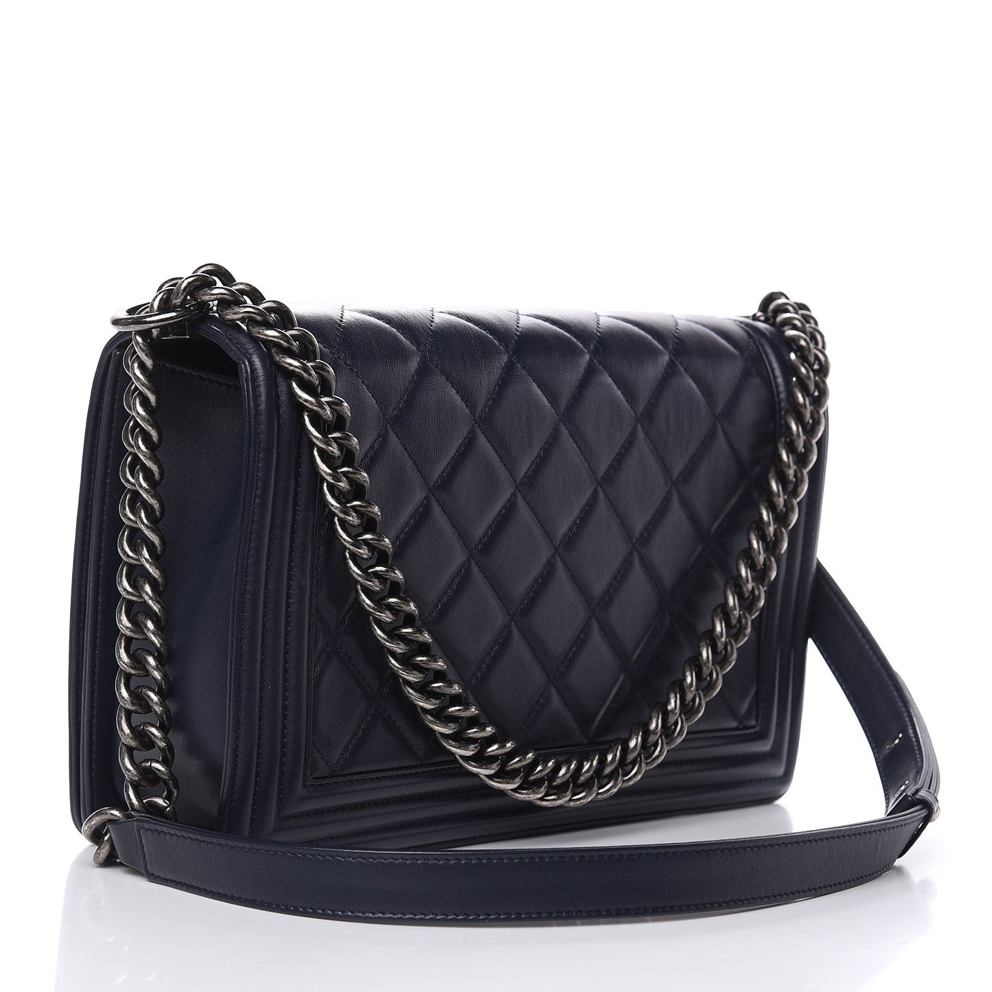 Calfskin Quilted New Medium Boy Flap Dark Navy Blue