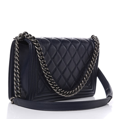 Chanel Calfskin Quilted New Medium Boy Flap Dark Navy Blue 3 of 17