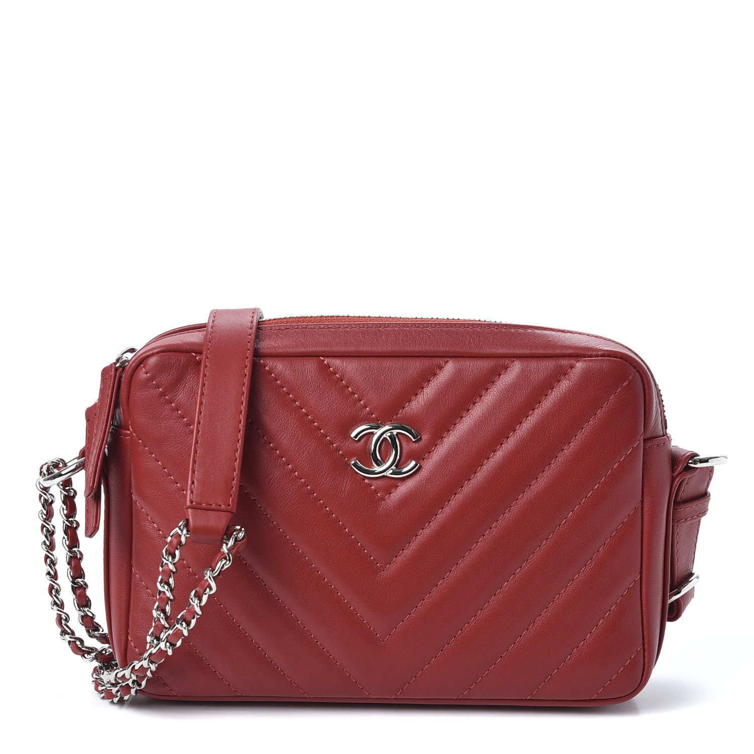 Chanel Lambskin Chevron Quilted Small Promenade Camera Dark Red 1 of 9