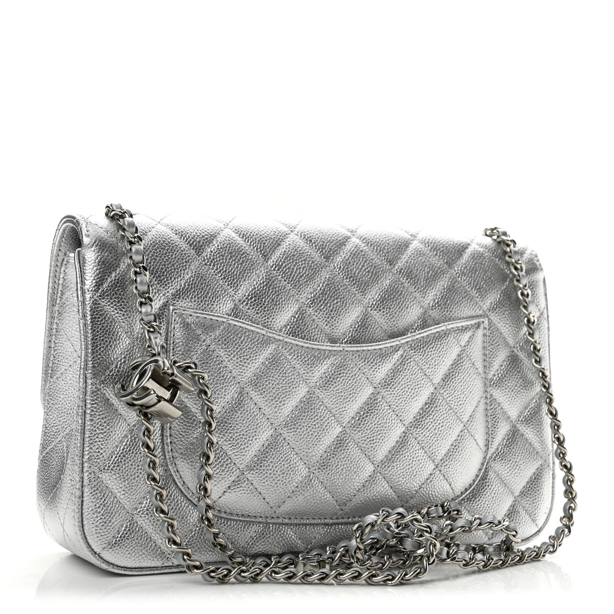 Chanel Metallic Caviar Quilted Medium CC Slide Flap Silver 3 of 12
