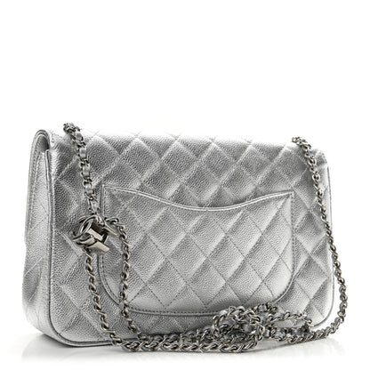 Chanel Metallic Caviar Quilted Medium CC Slide Flap Silver 3 of 12