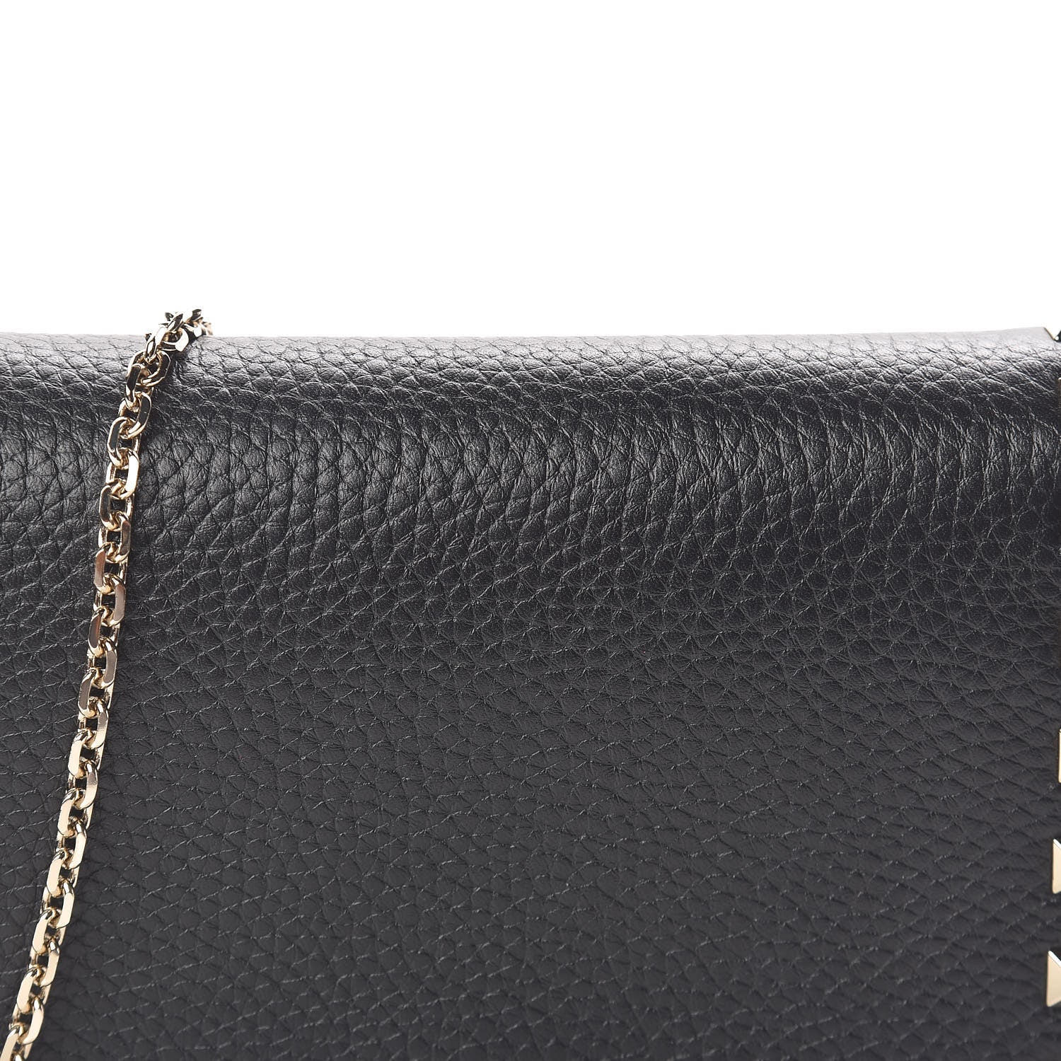 Valentino Garavani Pebbled Calfskin Rockstud Wallet on Chain Black 7 of 9