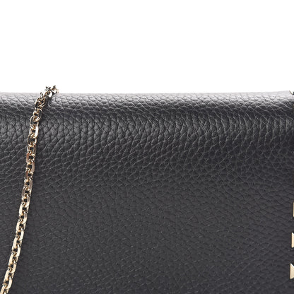 Valentino Garavani Pebbled Calfskin Rockstud Wallet on Chain Black 7 of 9
