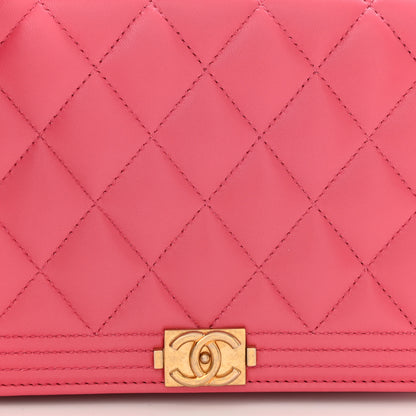 Chanel Lambskin Quilted Boy Wallet On Chain WOC Fuchsia 9 of 12