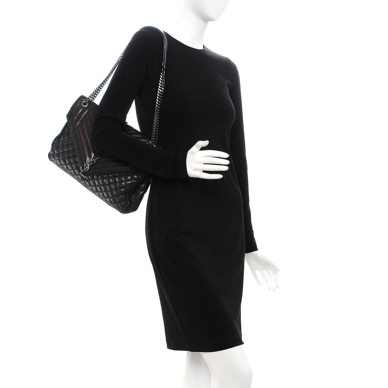 Saint Laurent Calfskin Mixed Matelasse Triquilt Large Monogram Satchel Black 2 of 9