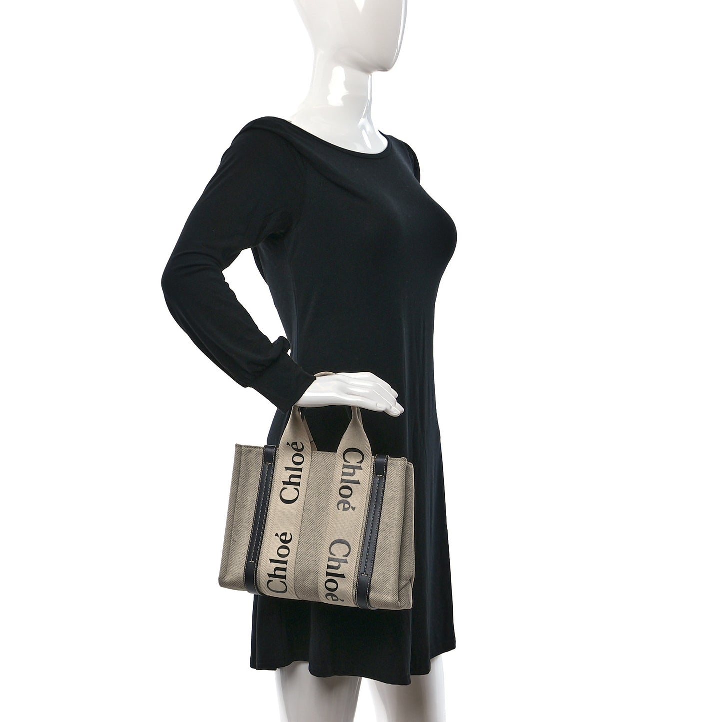 Cotton Calfskin Small Woody Ribbon Tote With Strap White Navy