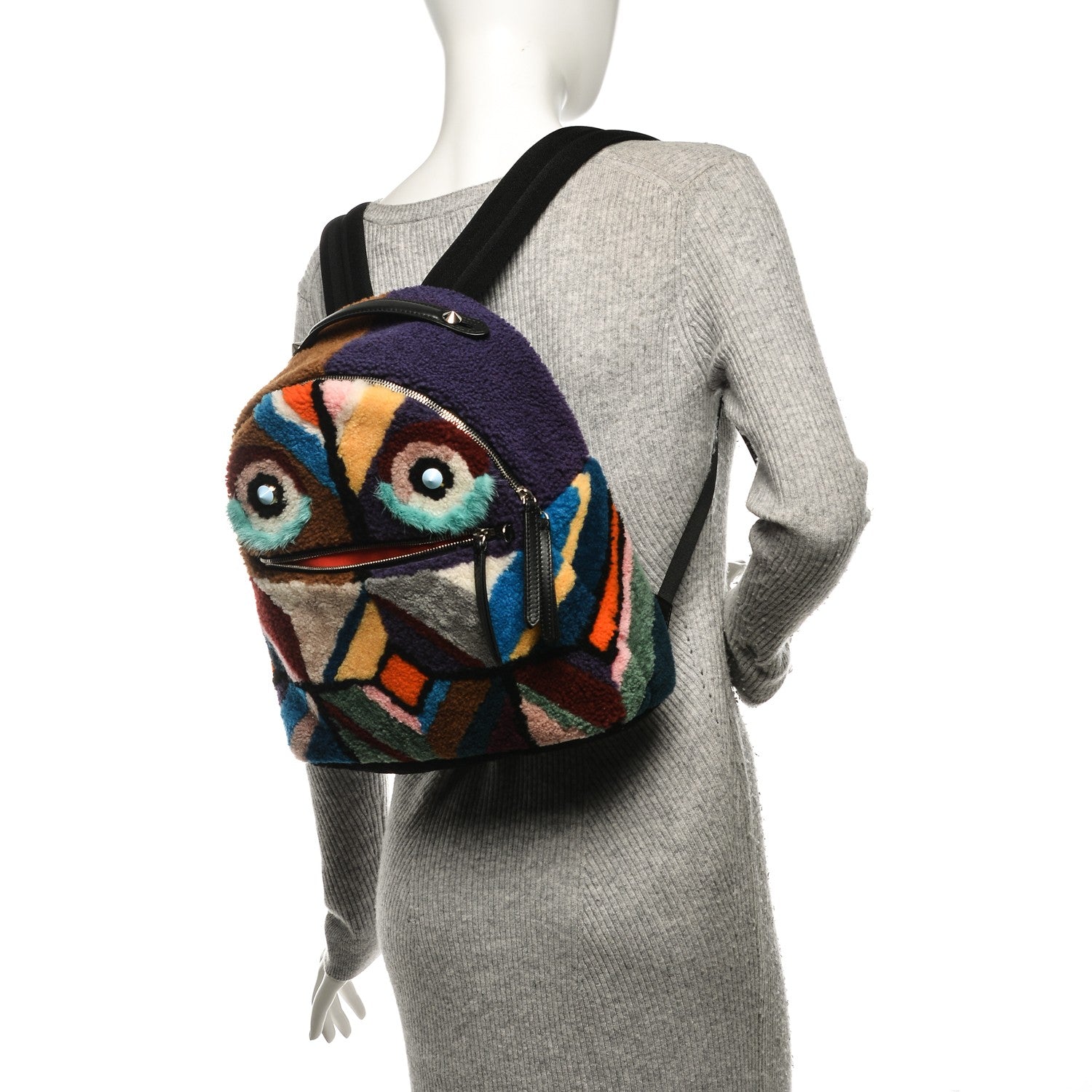 Fendi Shearling Geometric Monster Backpack Multicolor 2 of 7