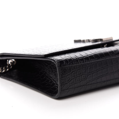Saint Laurent Calfskin Crocodile Embossed Large Classic Monogram Kate Satchel Black 8 of 9