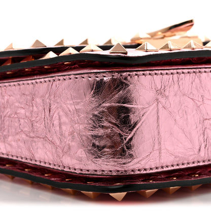 Valentino Garavani Metallic Crackle Effect Calfskin Rockstud Flip Lock Shoulder Bag Rose Cannelle 9 of 12