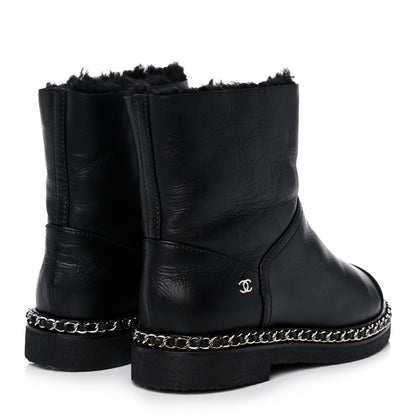 Chanel Calfskin Shearling Quilted Short Boots 37 Black 4 of 9