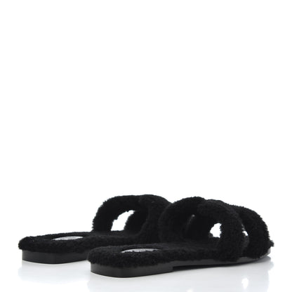 Hermes Woolskin Oran Sandals 40.5 Black 4 of 12