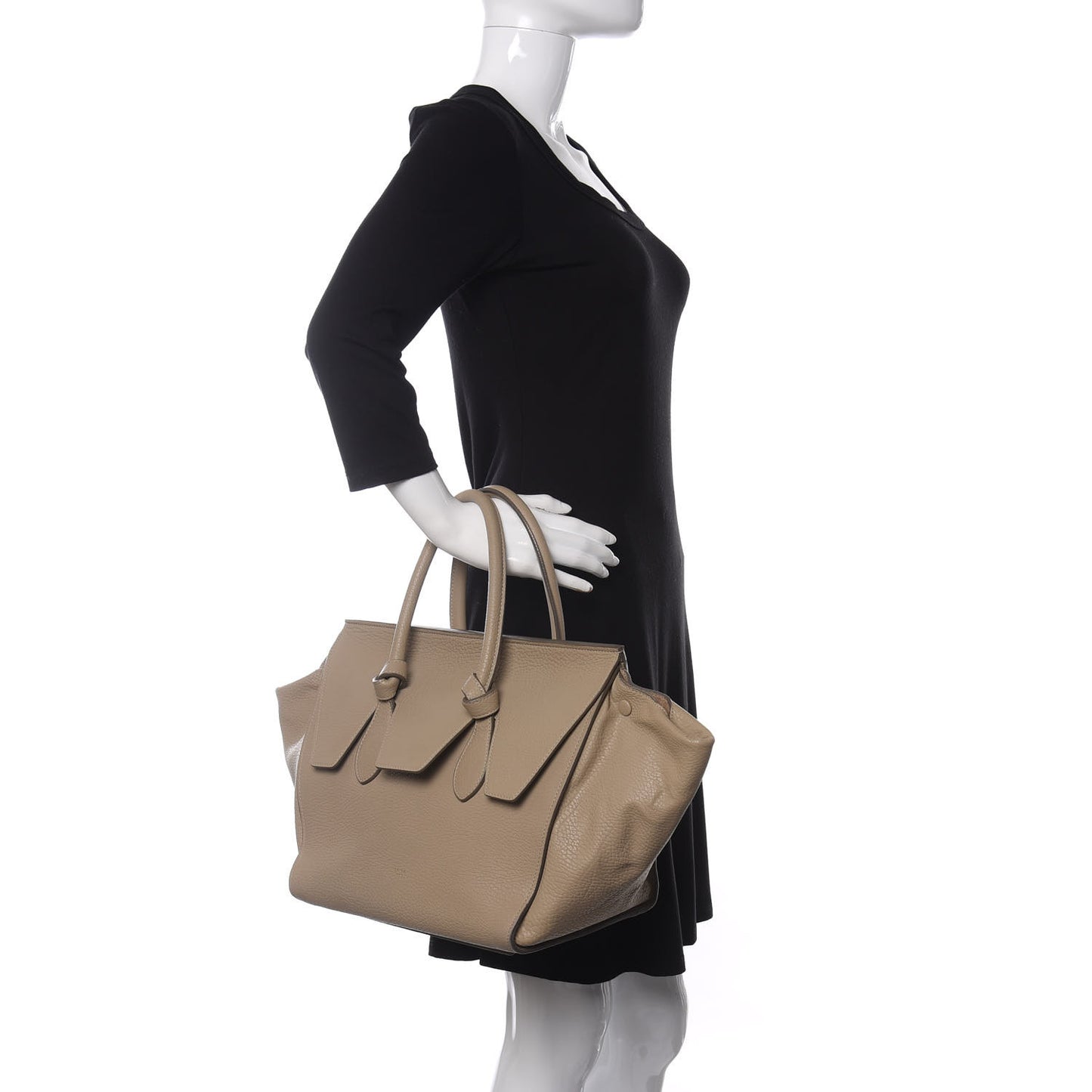 Crisped Calfskin Large Tie Knot Tote Light Taupe