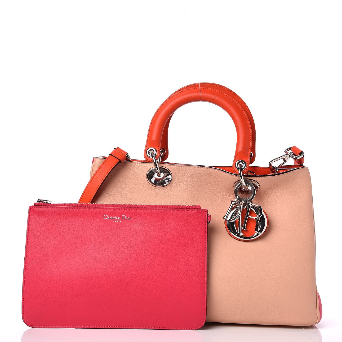 Smooth Calfskin Medium Tri-Color Diorissimo Tote Pink Fuchsia Orange