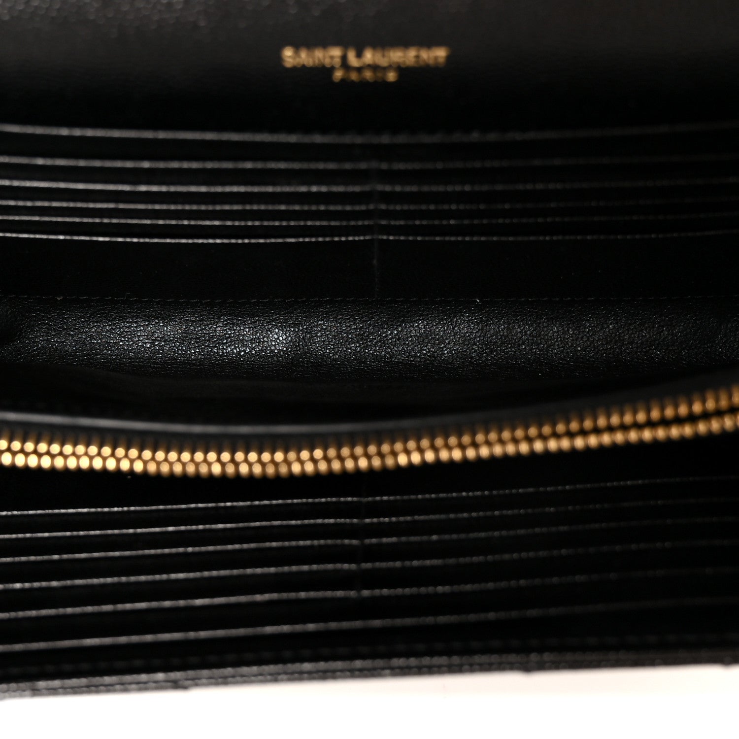 Saint Laurent Grain De Poudre Matelasse Chevron Monogram Chain Wallet Black 5 of 9