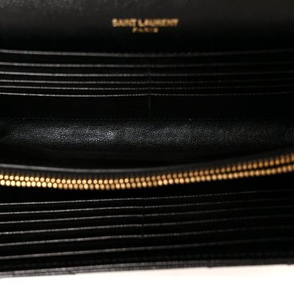 Saint Laurent Grain De Poudre Matelasse Chevron Monogram Chain Wallet Black 5 of 9