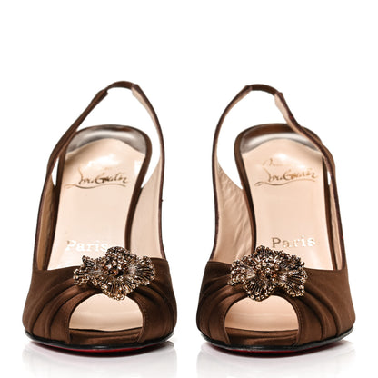 Christian Louboutin Satin Fiorellino Peep Toe Slingback 38 Brown 2 of 10
