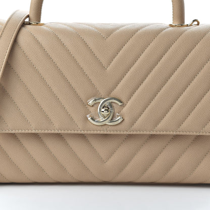 Chanel Caviar Chevron Quilted Small Coco Handle Flap Beige 10 of 11