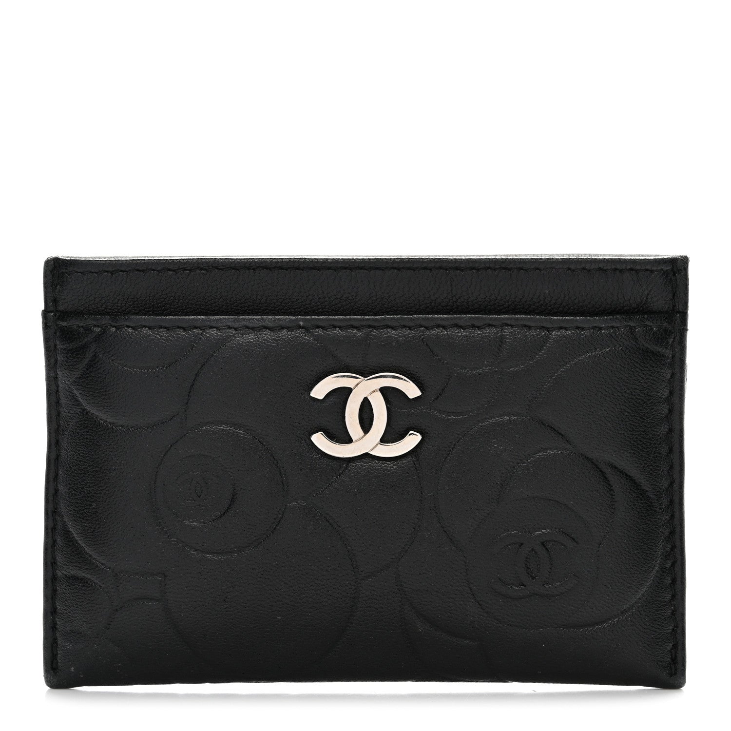Chanel Lambskin Camellia Embossed Card Holder Black 1 of 8