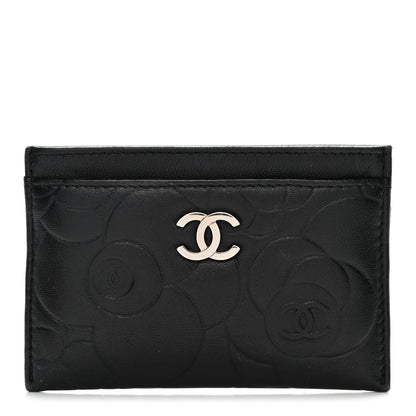 Chanel Lambskin Camellia Embossed Card Holder Black 1 of 8