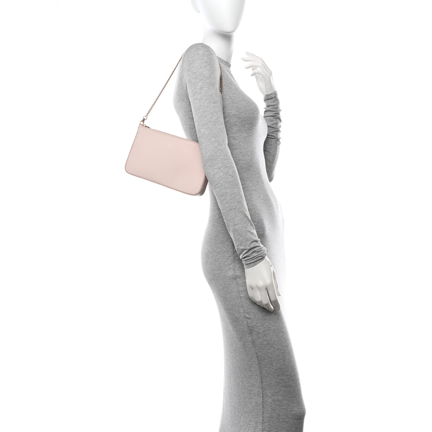Patent Calfskin Snake Effect Loubila Chain Clutch Light Pink