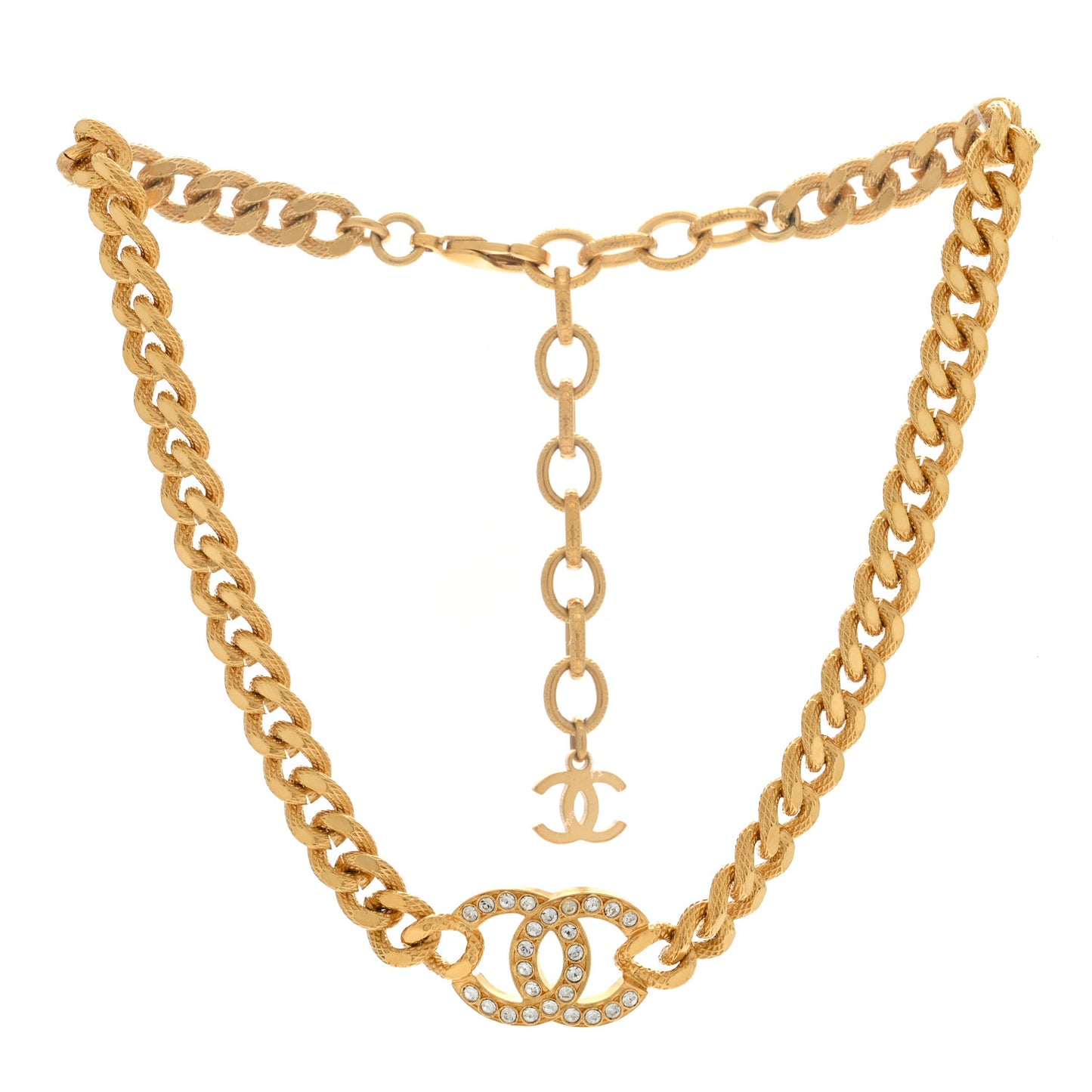 Crystal Chain Link CC Choker Necklace Gold