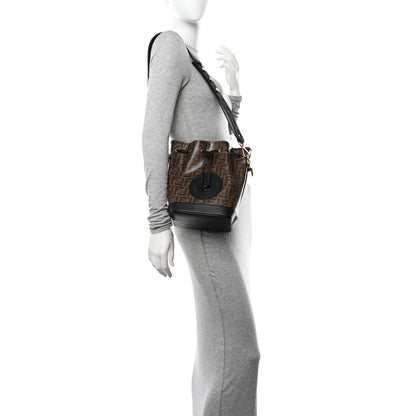 Fendi Glazed Fabric Vitello Grace F is Fendi FF 1974 Stamp Patch Grande Mon Tresor Bucket Bag Mogano Panna Black 2 of 10