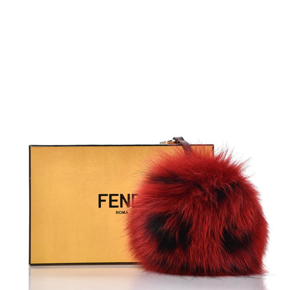 Fendi Fox Fur Pom Pom Monster Face Bag Charm Red Black 6 of 6